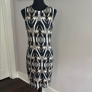 Vince Camuto Black and White Sheath Midi Dress for Cocktail